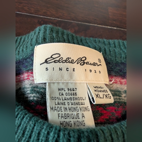 Eddie Bauer Fair Isle 100% Lambswool Crewneck Sweater, Holiday, Mens XL - Picture 2 of 5